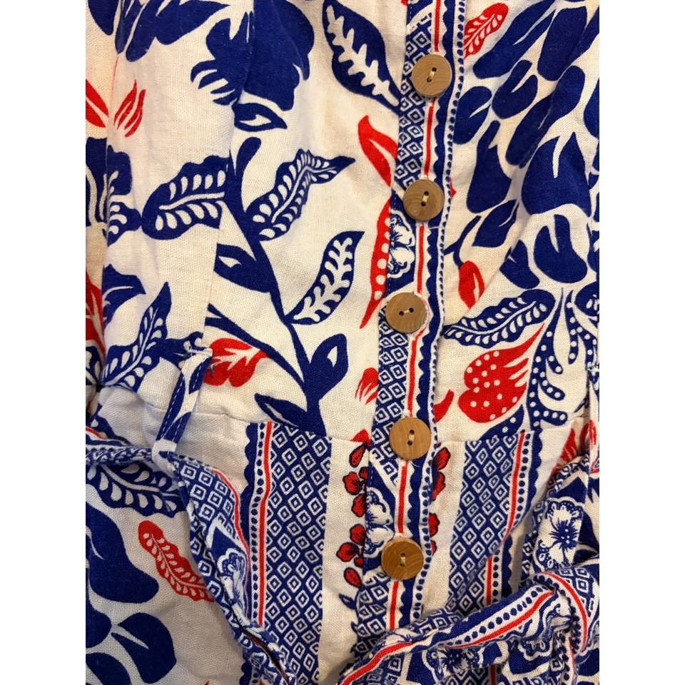 Mameluco Rachel Zoe para mujer 8 azul rojo floral abotonada lazo cintura verano Foto 4 de 4