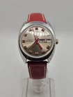 RARE VINTAGE 1972 TIMEX MARLIN REDLINE DAYDATE WITH FRENCH RED STITCHED STRAP
