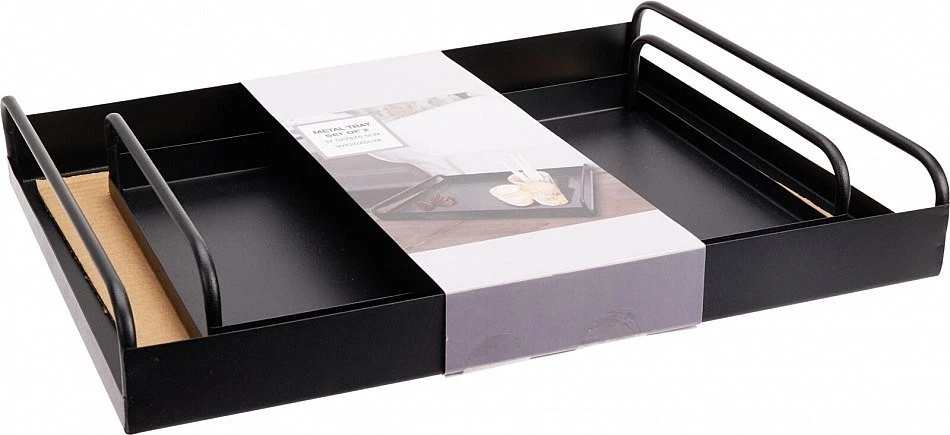 Serviertablett Metalltablett Schwarz 2 Tlg. 37,5 x 28cm 2 Griffe Schwarz Küche - Bild 4 von 4