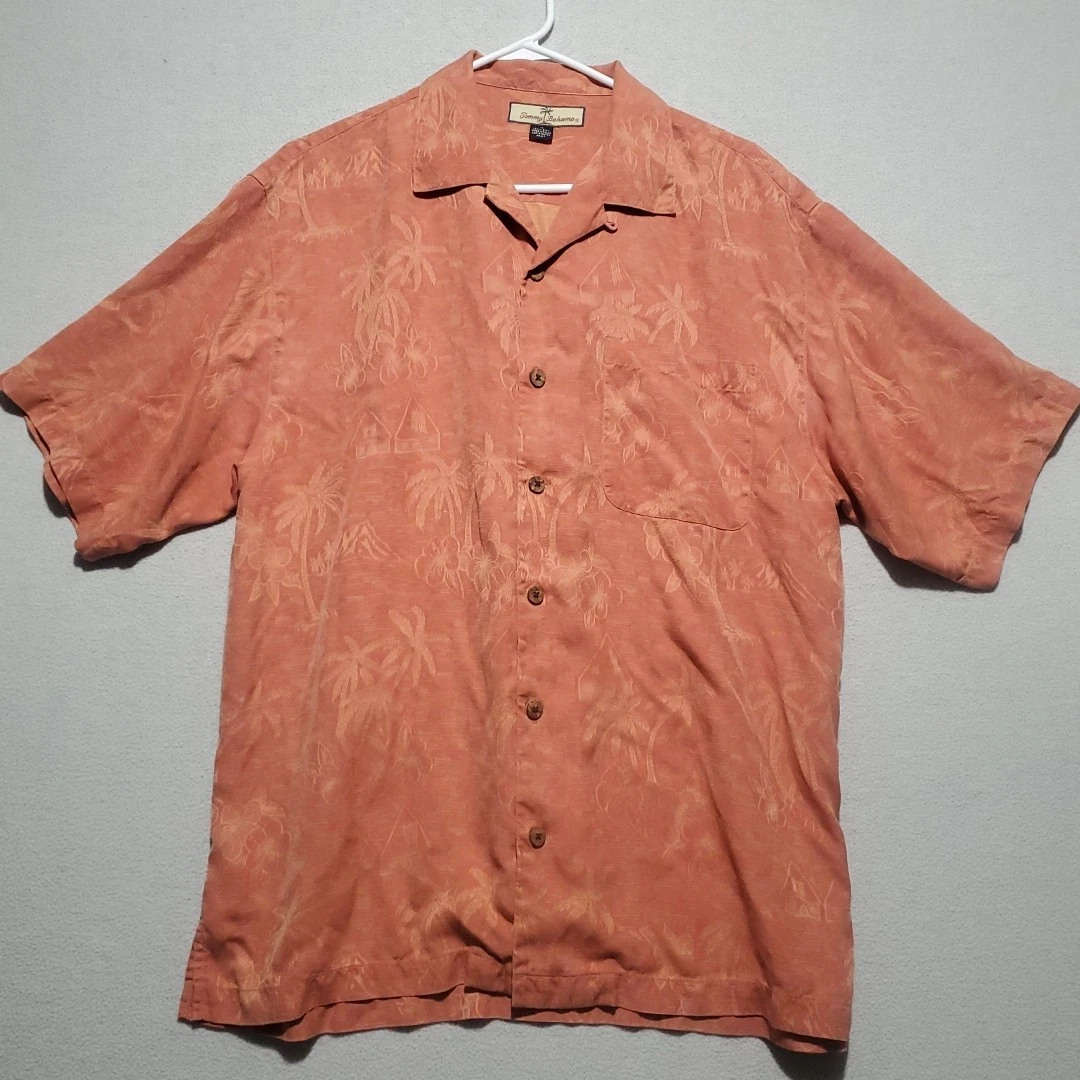 Tommy Bahama Shirt Mens Medium Palm Tree Silk Hawaiian Camp Floral Tropical Dad
