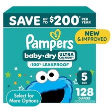 Pampers Baby Dry Diapers Size 5, 128 Ct - Hypoallergenic Leakproof