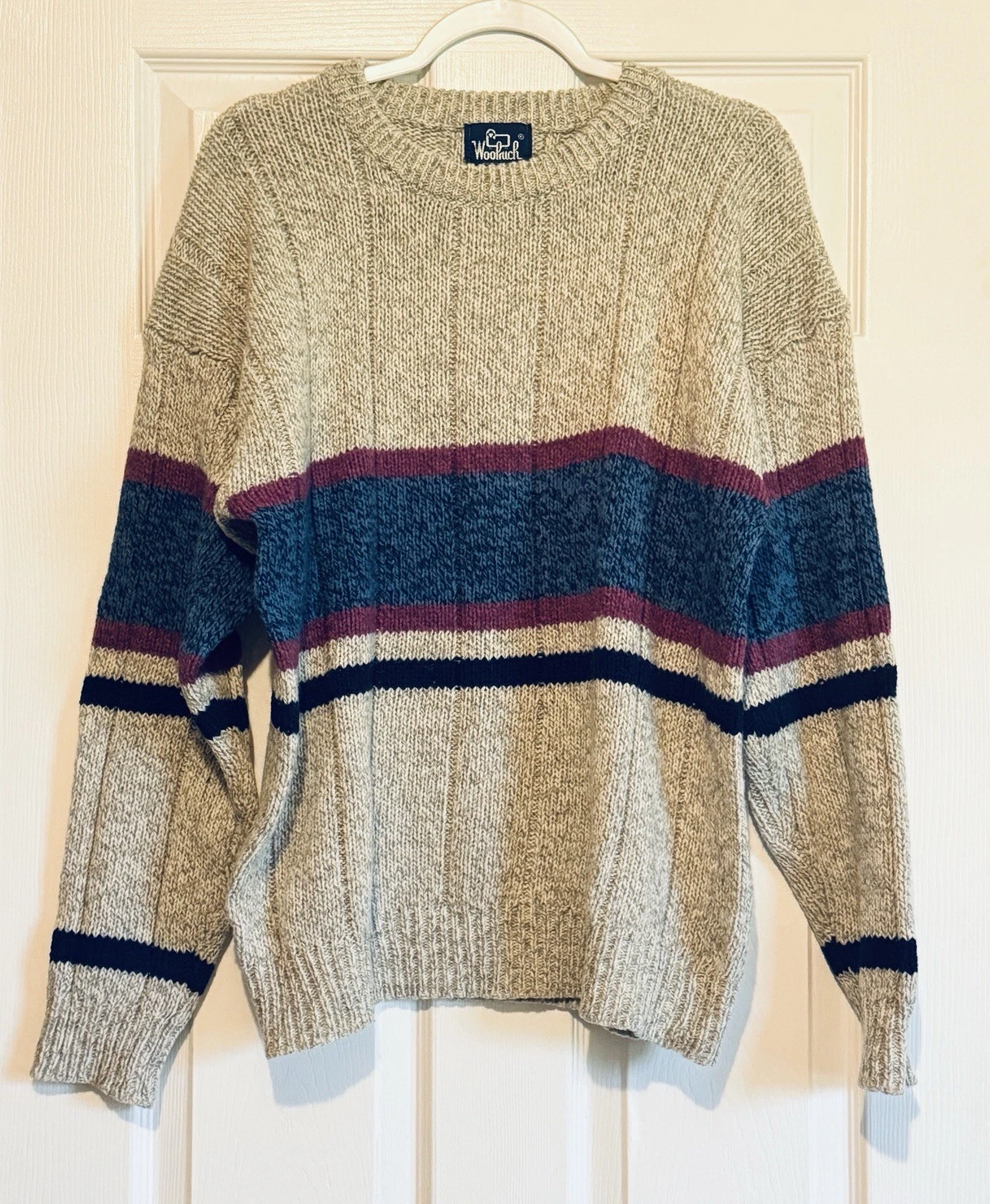 Vintage Woolrich Men’s Wool Blend Crew Neck Sweater Striped Colorblock Size XL