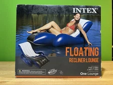 Intex Inflatable Pool Lounge Chair Float Recliner Lounger with Cup Holders Blue