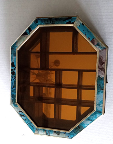 Octagon Vintage Mirror Cabinet Shadowbox Wall Hanging Miniature Display 11x9x1.7