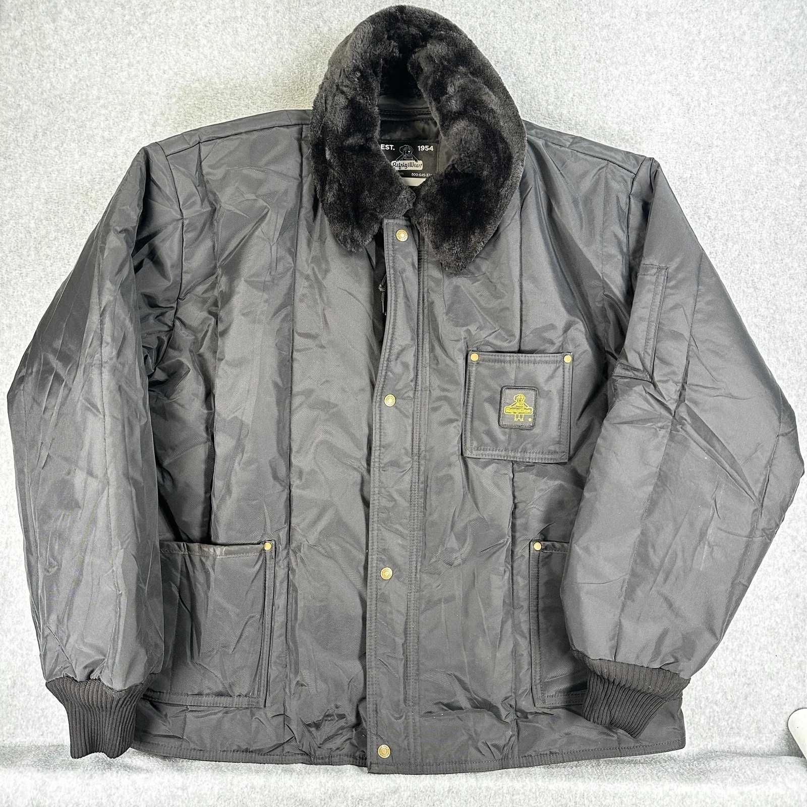 RefrigiWear Jacket Mens 3XL Black Quilted Insulated Faux Fur Workwear 0322R