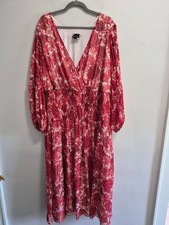 Maison Tara Floral Rose Chiffon Balloon Sleeve V-Neck Midi Dress Size 22W