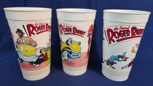 Vintage 1988 Who Framed Roger Rabbit McDonalds Coca Cola Plastic Cup set of 3
