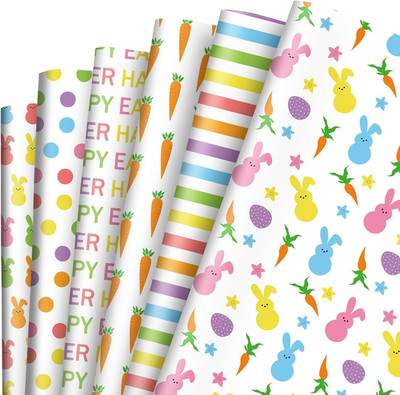 12 Sheet Easter Wrapping Paper - Not Roll - Pastel Bunny Rabbit Egg Gift Wrap Pa