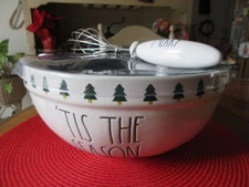 Rae Dunn Large 'TIS THE SEASON Mixing Bowl White and Green with Wisk New