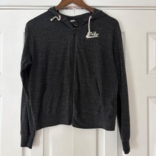 Nike Womens Sportswear Gym Vintage Full Zip Hoodie Charcoal Heather Grey Small