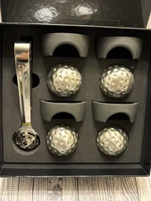 Stainless Steel Golf Balls (4) Whiskey Chillers, Bases & Tongs Wine Savant Brand