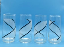 MCM Georges Briard Crisa tumblers high ball Black White Swirl Glass Set of 4