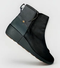 BOGS Womens Vista Rugged Zip Black Waterproof Leather Wedge Ankle Booties, 9 NEW