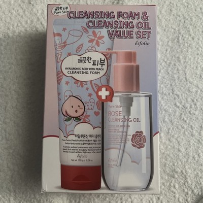 ESFOLIO KOREAN BEAUTY Peach Cleansing Foam & Rose Cleansing Oil Set NEW IN BOX