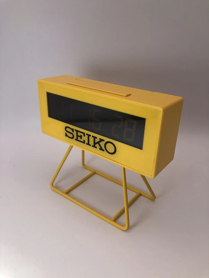 SEIKO SQ817Y Reloj Despertador Digital Mini Temporizador Rectángulo Amarillo Escritorio Japón Foto 3 de 4