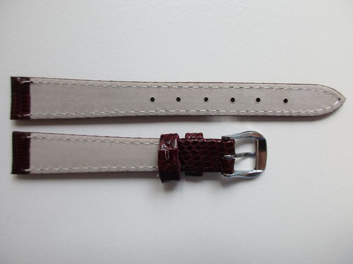 Carmine Red lizard print 13 MM dress leather watch band strap - Picture 4 of 5