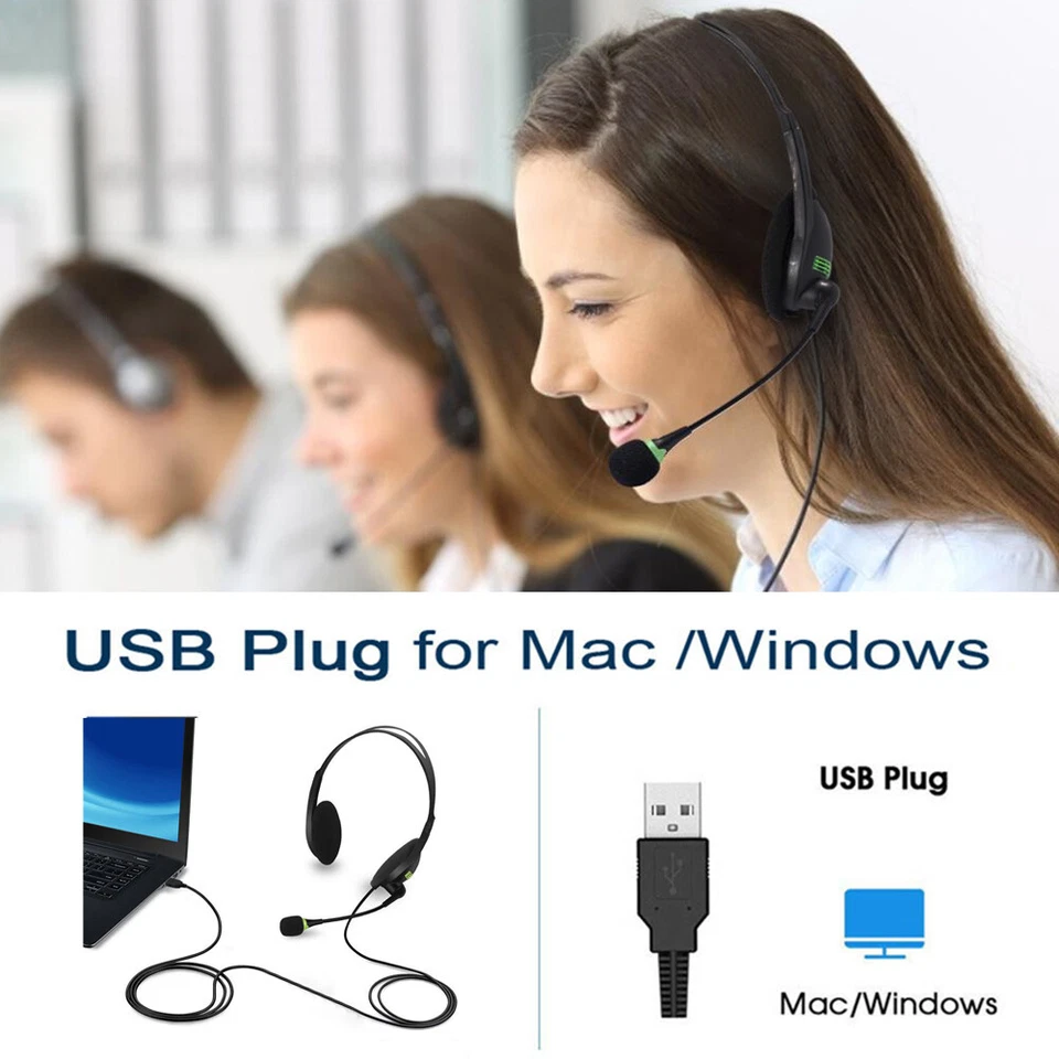 USB Headphones with Microphone Noise Cancelling Headset For Phone Laptop PC Call - Image 4 of 4