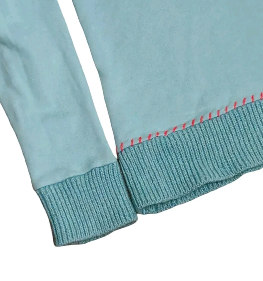 Suéter Pullover Tejido Bordado Con Capucha Cuello en V Azul Grande Tallado con Volantes Boho para Mujer Foto 4 de 4