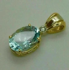 2ct Lab Created Aquamarine Women Fancy Pendant 14K Yellow Gold Finish Oval Cut