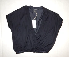 Womens Blouse NWT Top Grade & Gather Small Navy Blue Wrap Plunge