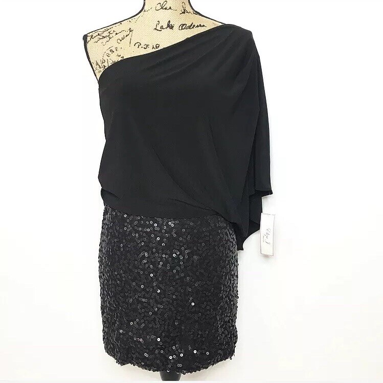 Eliza J Missy Dress Black Sequin Draped One Shoulder