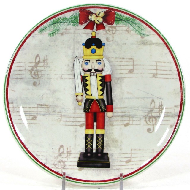 World Market NUTCRACKER 8" Dessert Plate Set 4P Music Note Christmas