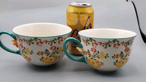 Anthropologie Cadiz Floral All Over Print Country Latte Coffee Tea Mugs Set Of 2 - Picture 10 of 11