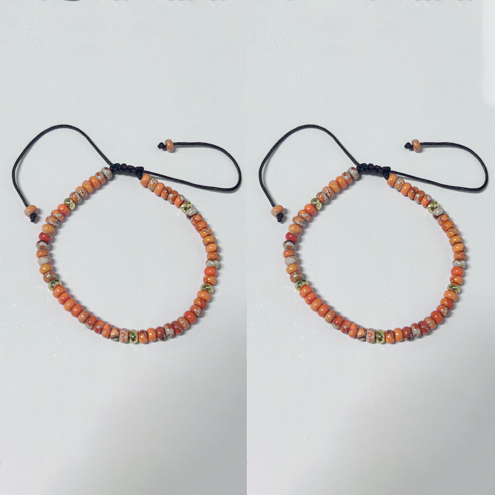 2PCS Orange Jasper Stone Dainty Bracelet Orange Gemstone Bracelet Minimalist