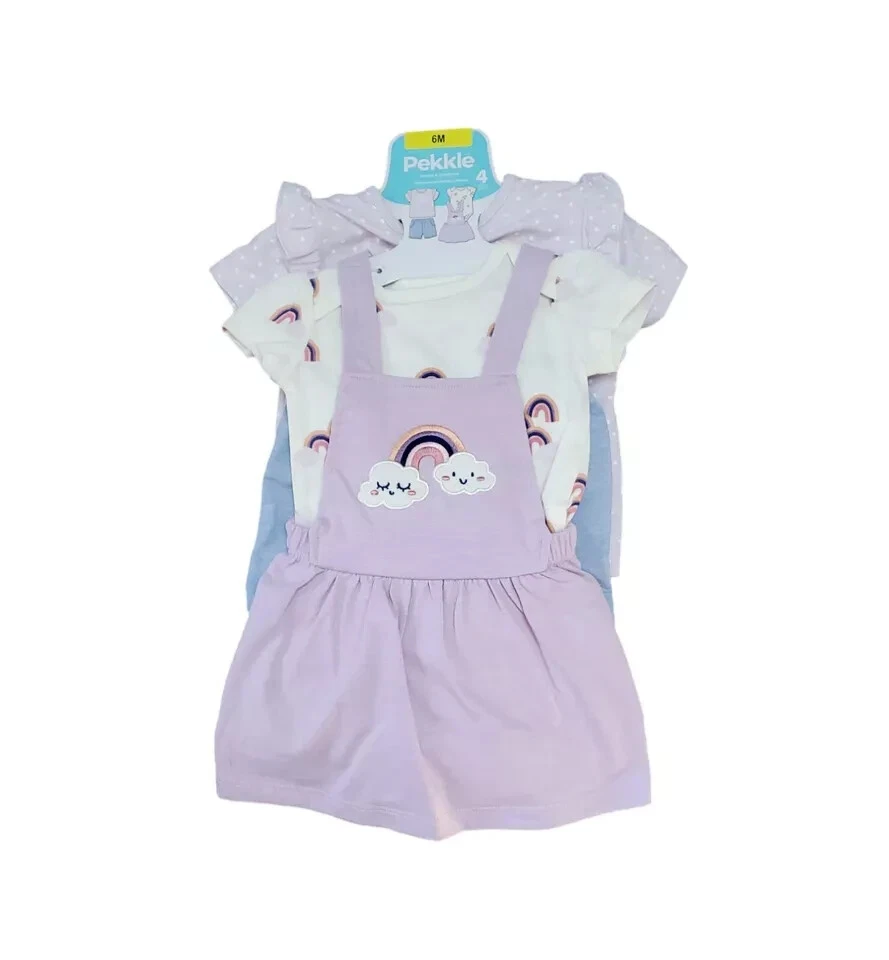 NEW Baby's Pekkle Overall & Shorts 4 piece Set Purple (Clouds) Size 6 months