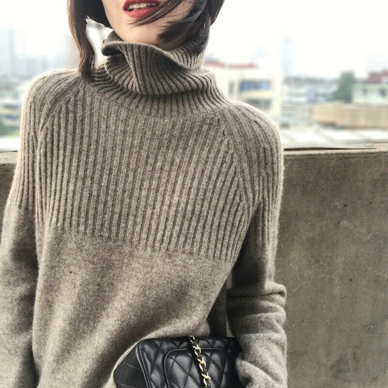 Women s Turtleneck Sweater Retro Loose Pullover Large Size Fashion