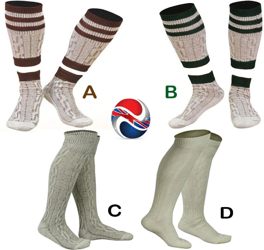 WHITE & BROWN MIX BAVARIAN SOCKS OKTOBERFEST / CAUSAL LEDERHOSEN SOCKS IN PAIRS