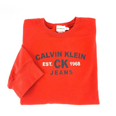 Calvin Klein Jeans Crewneck Sweatshirt Youth Large Spellout Graphic Red Pullover