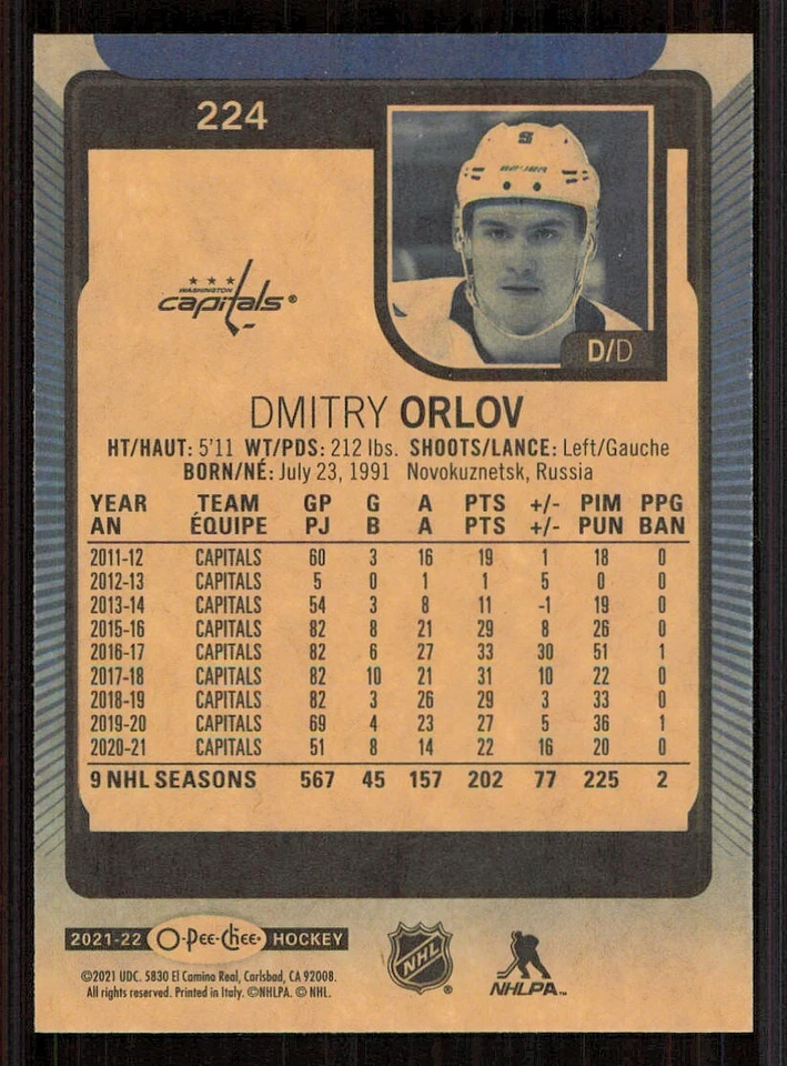 2021-22 O-Pee-Chee Blue #224 Dmitry Orlov - Image 2 of 2
