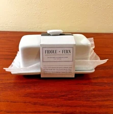 NEW Home Essentials Fiddle and Fern Covered Butter Dish 8-Inch Length Ceramic 