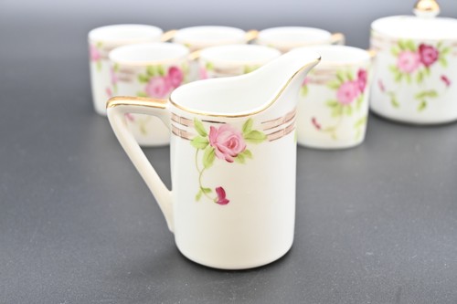8 PC Nippon Hand Painted Pink & Wine Rose Fence Gold Gilt Trim Chocolate Tea Set - Picture 5 of 12
