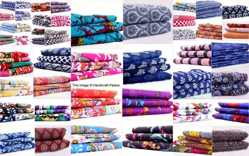 10 Yard Indian Floral Printed Fabric Cotton Like Bandana Upholstery Quilting - Image 2 of 2