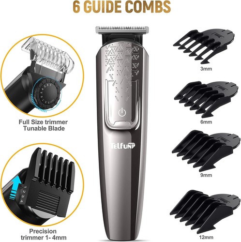 Hatteker Regolabarba per Uomo Tagliacapelli Cordless Baffi Naso Trimmer Kit Tagl - Foto 4 di 6