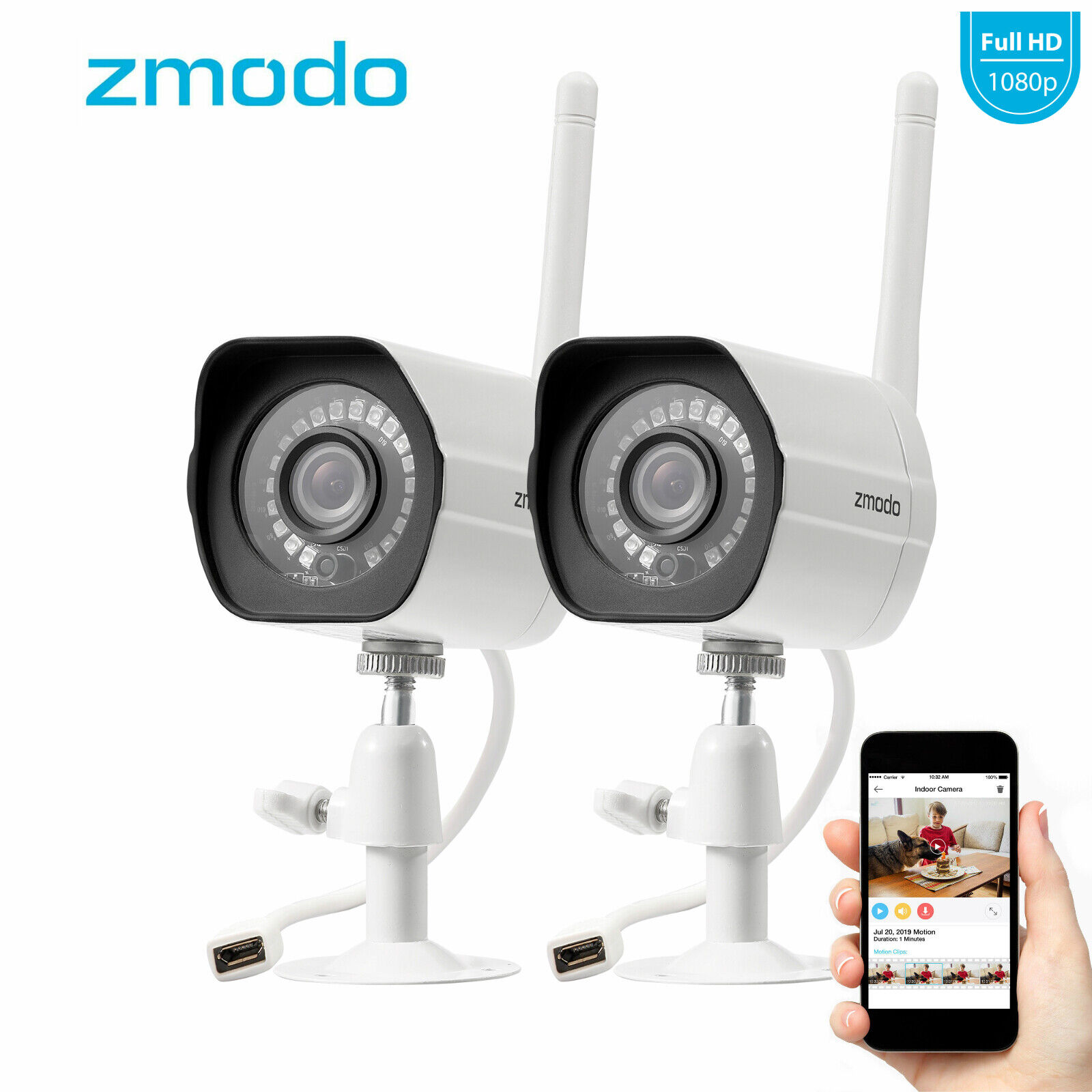 Zmodo 2-Pack 1080P HD Smart WiFi IP Outdoor Security Camera with 