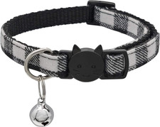 Cat Collar with Bell, Breakaway Grid Collar with Plastic Buckle, Light Adjustabl