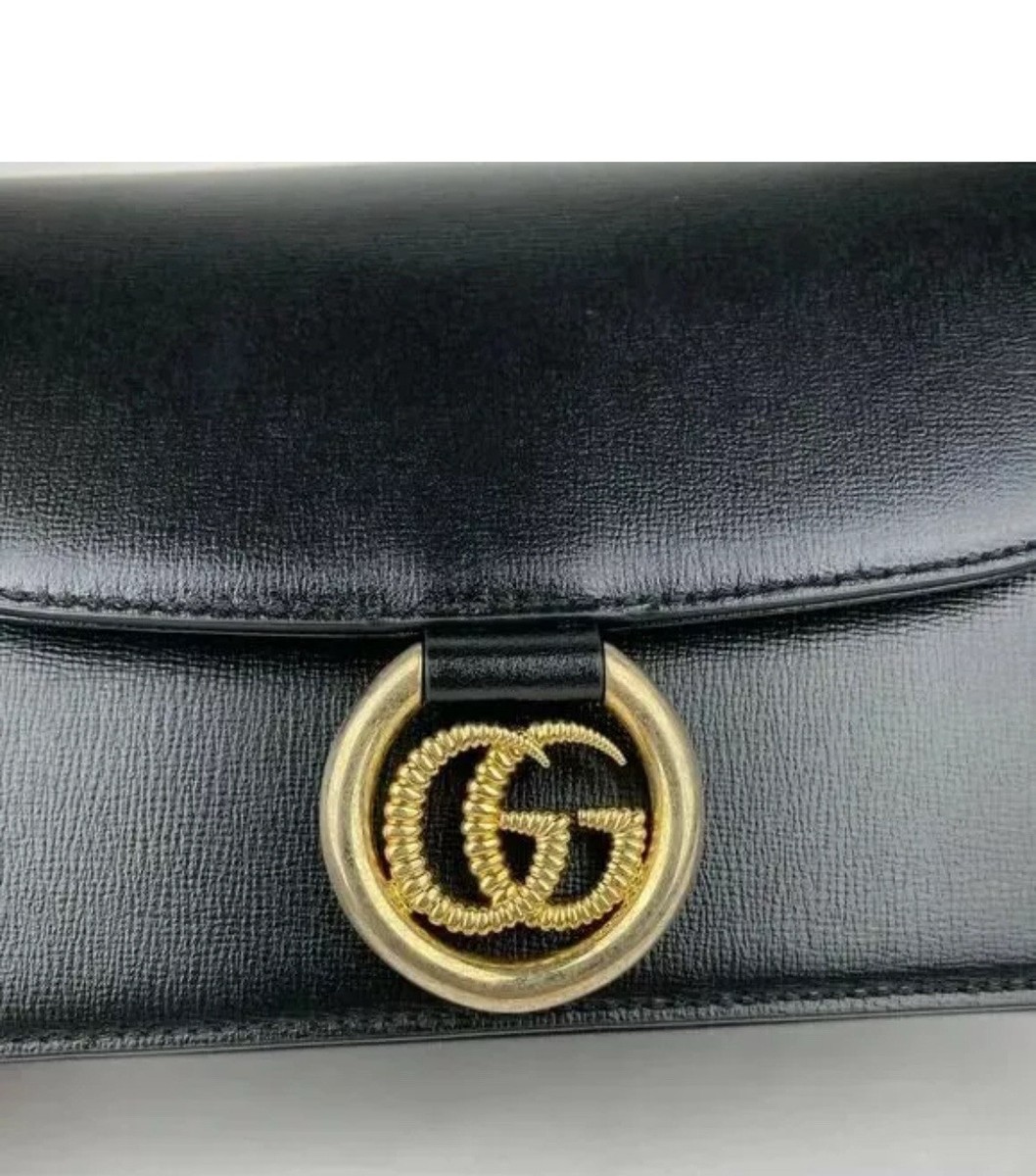 Gucci Black Leather Flap Tote Shoulder Bag with Gold Gucci Black Leather Flap Tote Shoulder Bag with Gold