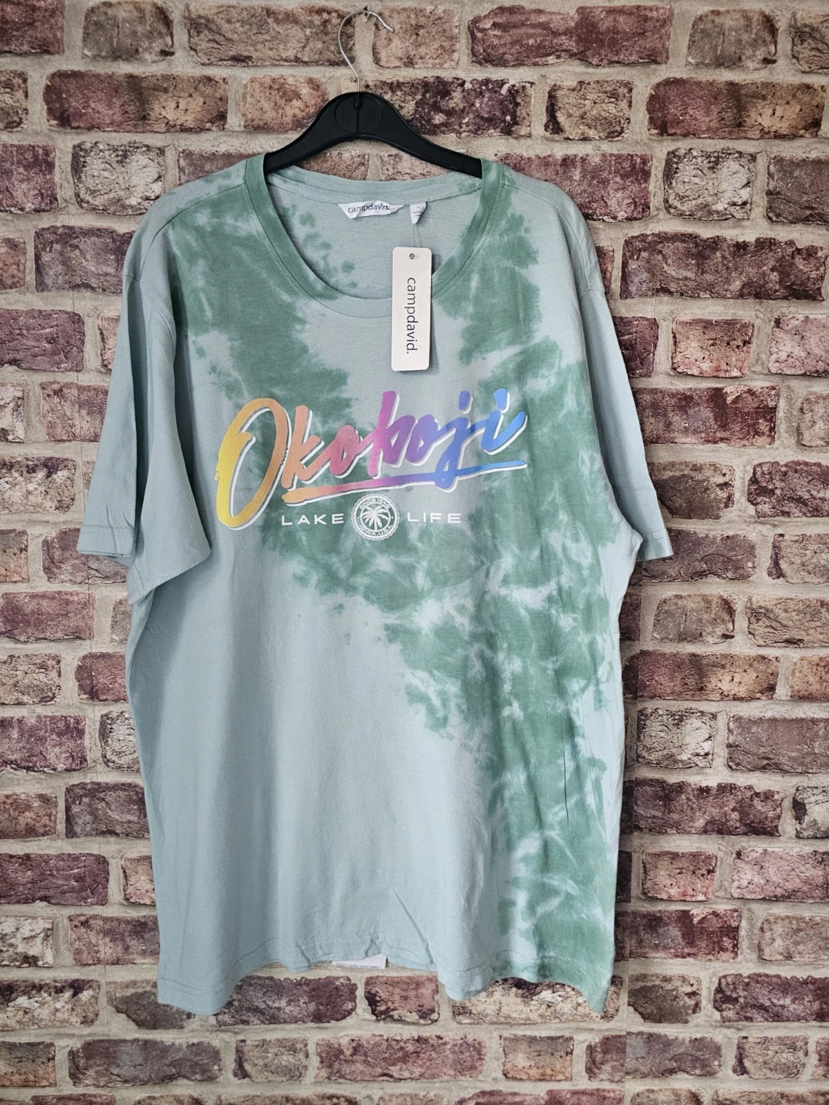 Camp David Okoboji Lake Life Tie Dye T Shirt L Green Graphic Tee USA
