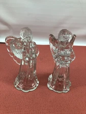 Angels Candlestick Holders Christmas 6-Inch-Tall Candle Holiday Clear Glass