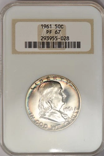1961 TONED Franklin Half Dollar Proof NGC PF 67 PR67 RAINBOW TONING Old Holder