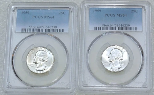 1959 Washington Silver Quarter PCGS MS64 Frosty lot of 2 coins New Holder #L264V