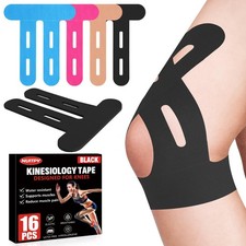 16 Pcs Kinesiology Tape for Knees, Pre Cut Knee Support  Stability, Elastic,