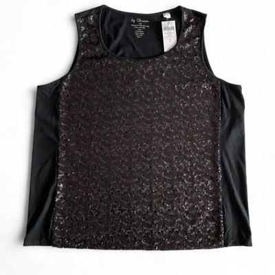 Chico s : NEW $79 Shimmer Glimmer Sequin Tank Top Black Evening Glam : 3 / XL