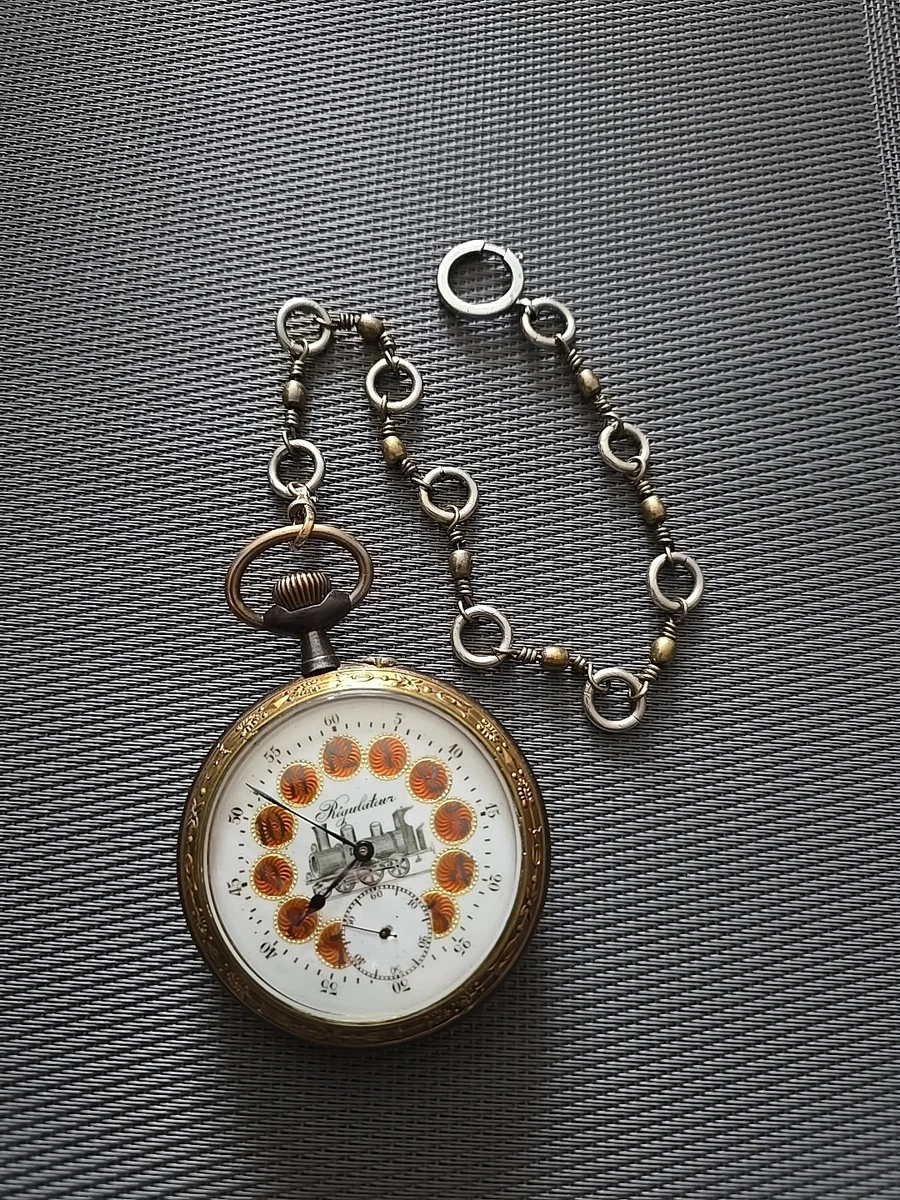 Verre Bomber Pour Montre De Poche Gousset - Thème Chemin De Fer Orange | Verre Protection Montre Vintage