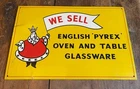 Vintage "We sell English Pyrex Oven and Table Glassware" Metal Sign 1960