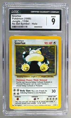 Snorlax NO SYMBOL ERROR Holo Jungle 11/64 Pokemon CGC 9 MINT