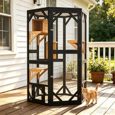 70" Outdoor Catio, Walk-in Cat Enclosure with Waterproof Cover for Multi Cats